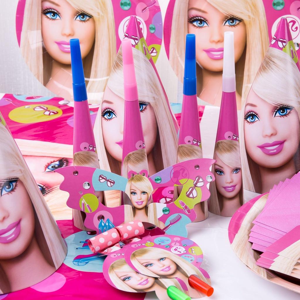 Barbie Doll Pink Birthday Supplies For Girls With Complete Tableware And Toys