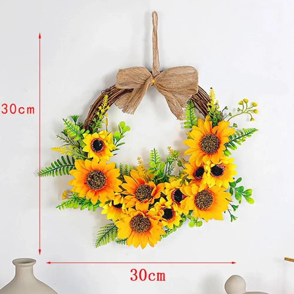 1PC Artificial Sunflower Garland 30*30 Cm Autumn Sunflower Wreath For Thanksgiving & Seasonal Home Decor Wreaths & Garlands