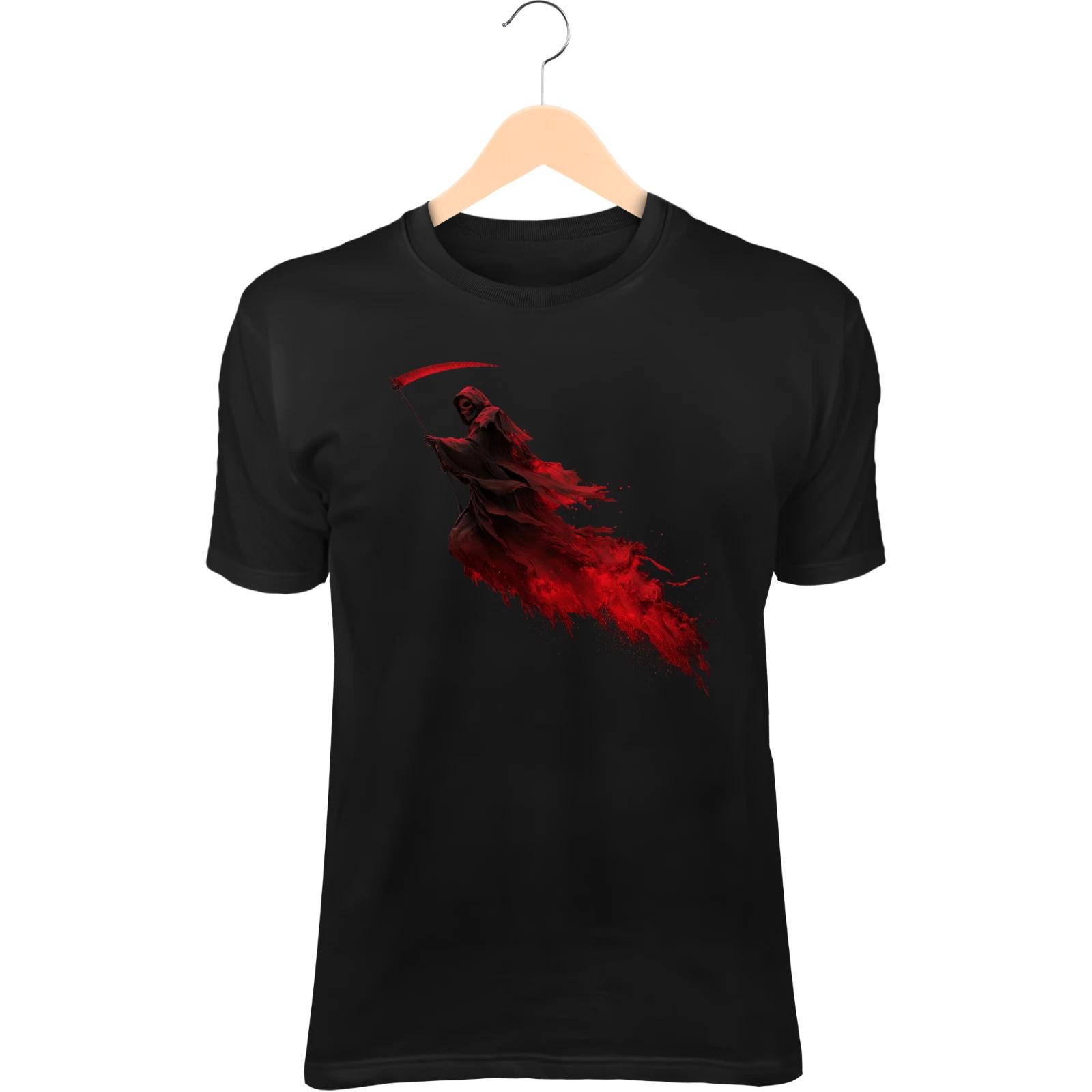 Grim Reaper T-Shirt – Walking Through Black Fire, Glowing Red Scythe XL