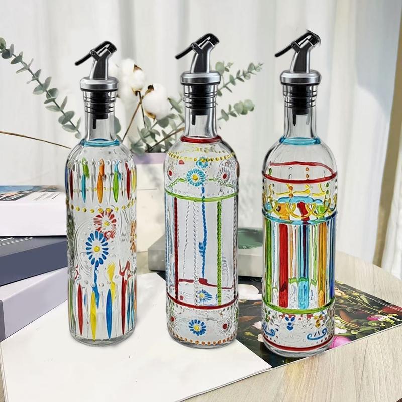 1PC Bottled Bottle Kitchen Supplies Soy Sauce Vinegar Bottle Home Decoration Hand-painted Oil Bottle Round 30x5.5cm
