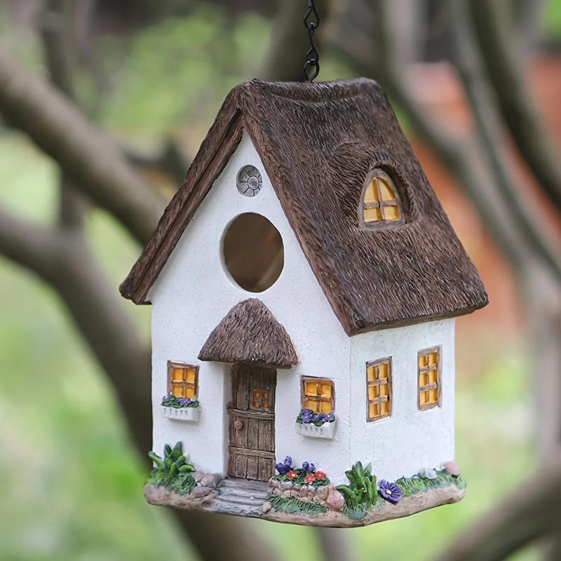 Dekoracyjny domek dla ptaków na zewnątrz Wiszący karmnik dla ptaków Żywica Ozdoby wiejskie do ogrodu Ornamenty krajobrazowe Pudełko na gniazdo dla ptaków papug