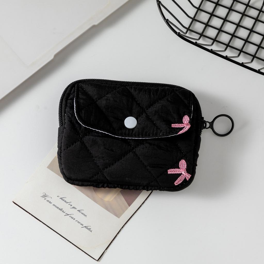Bow Mini Zipper Credit Card Holder Organizer Wallet Earphones Keys Cards Small Portable Zip Pocket with Keyring for Women Men