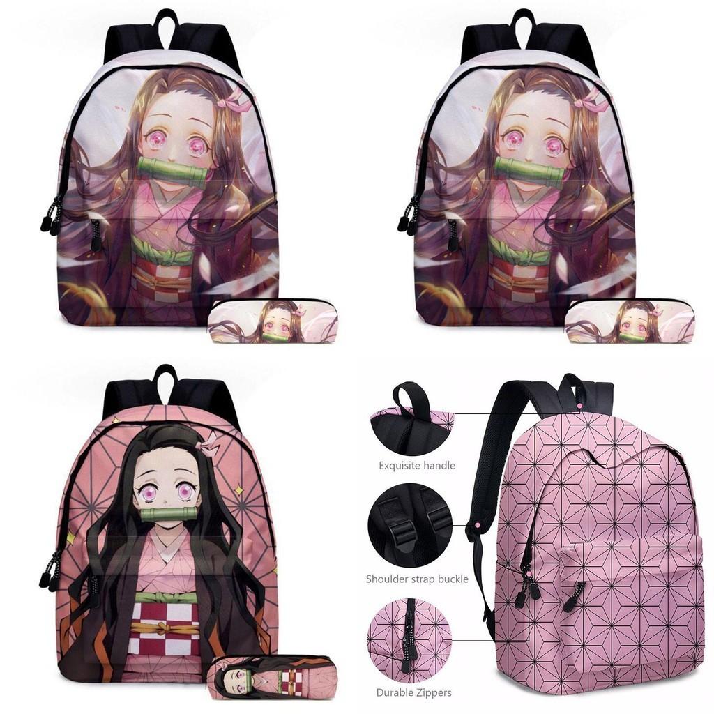 Demon Slayer Anime Cartoon Backpack Set For Students Durable Breathable And Lightweight