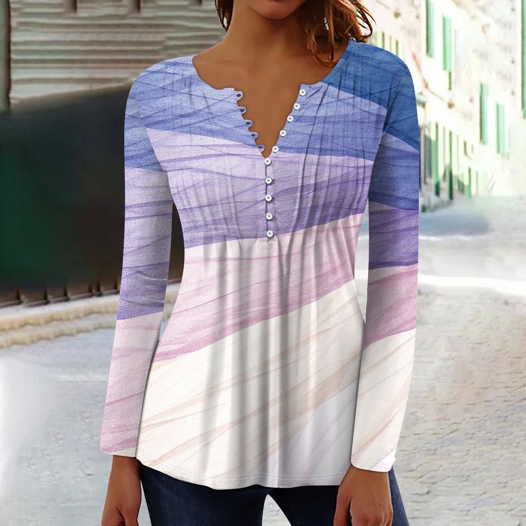 Women's Spring Autumn Pleated Button Down Collar Floral Print Long Sleeve Top