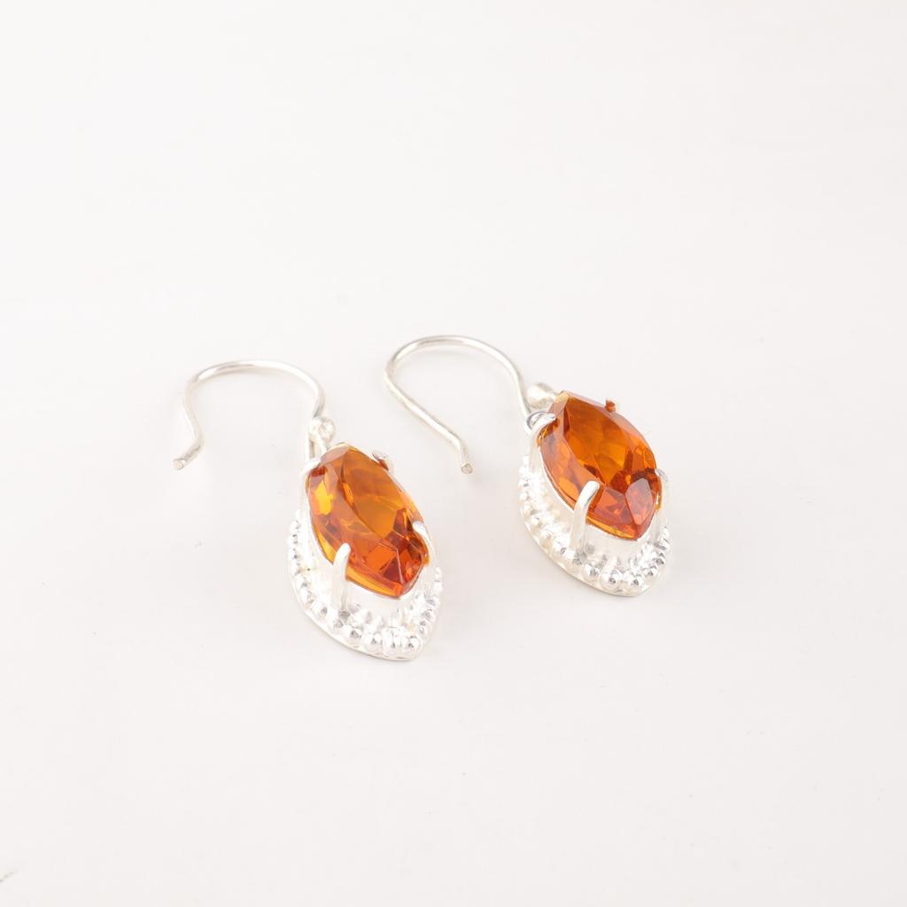 Natural Yellow Citrine Gemstone 925 Solid Silver Jewelry Handmade Earrings 1.4" EE-169-5