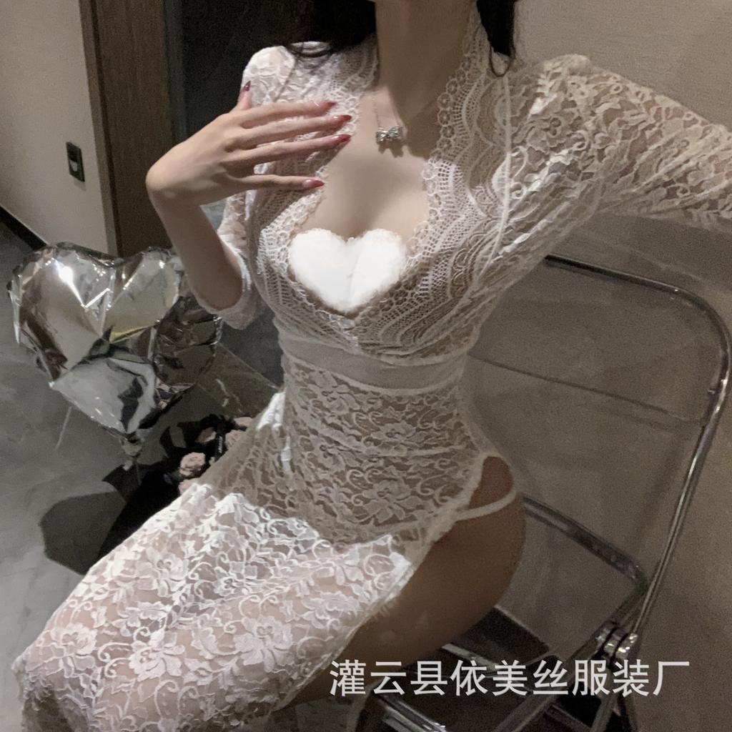 Sexy sexy female lace seduction passion perspective suit hot side split hollow uniform
