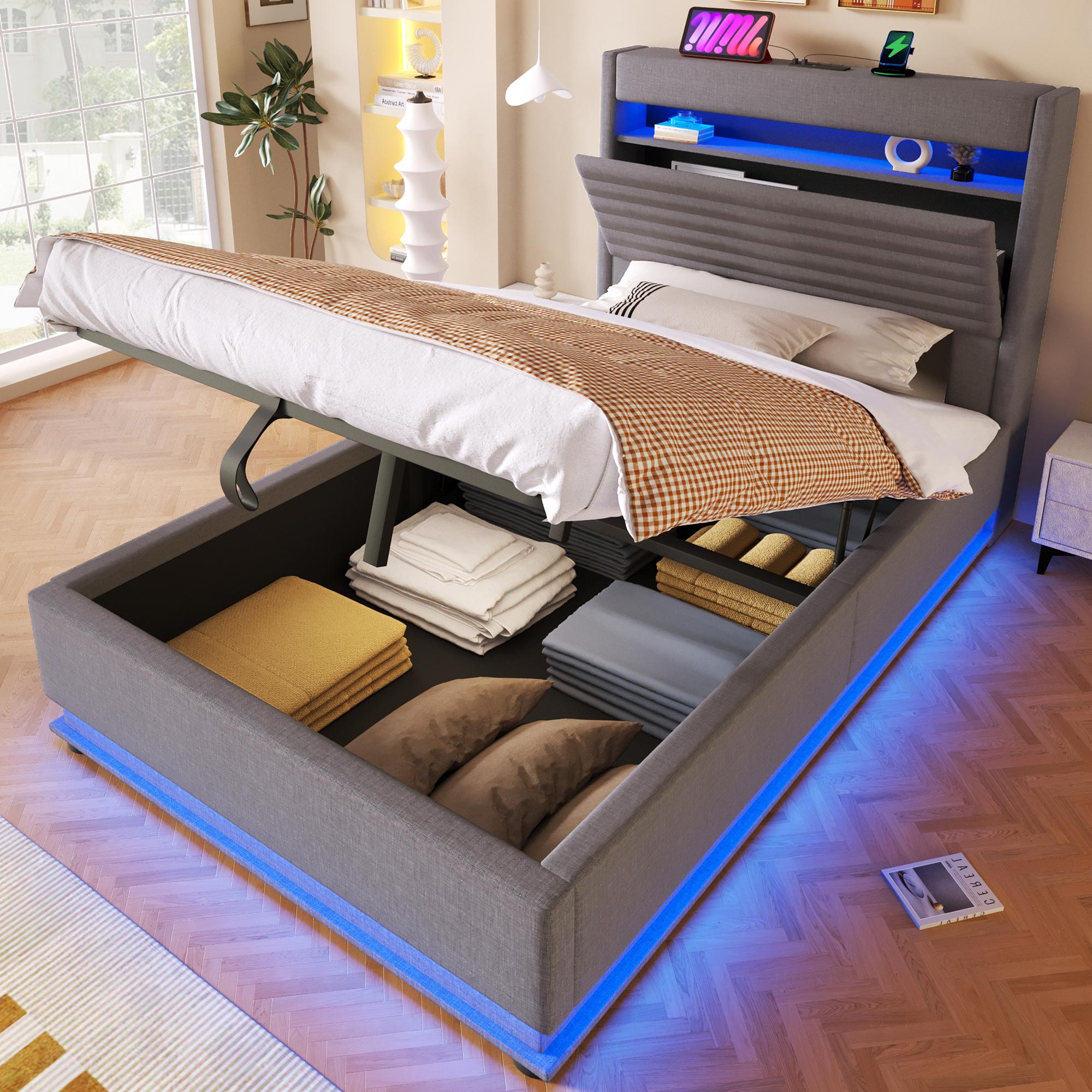 Upholstered Bed, 90x200cm, USB Type-C Charging