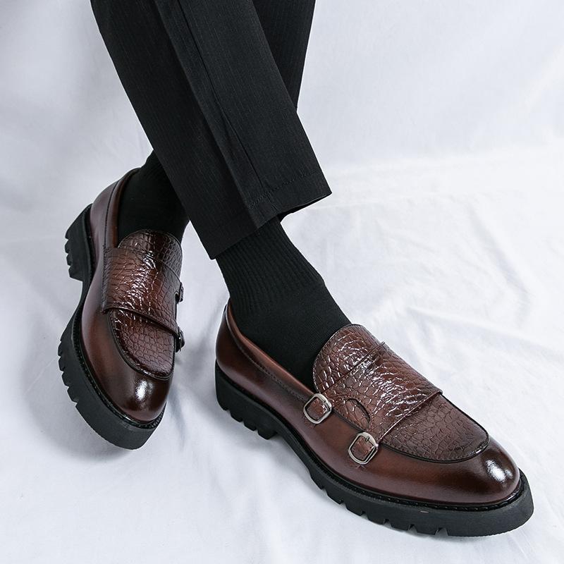 

Summer foot cover business leather shoes men s casual shoes platform heightening men s loafers one foot pedal Doudou shoes men 46 темно-коричневого
