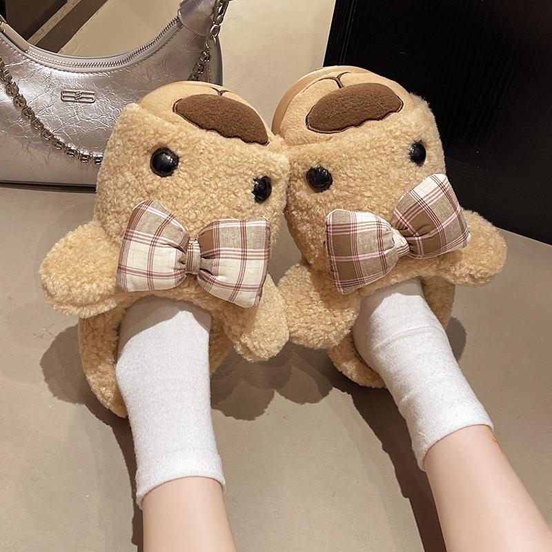 Fashion New Winter Unisex Cartoon Cow Warm Plush Slippers Couple's Indoor Non-slip House Slides Men and Women Toe Wrap Home Cotton Shoes