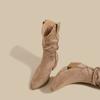 2025 Autumn and Winter New Thick-heeled Martin Boots Women's Retro Wasteland Wind Pleated Medium Boots High-heeled Suede Knight Boots