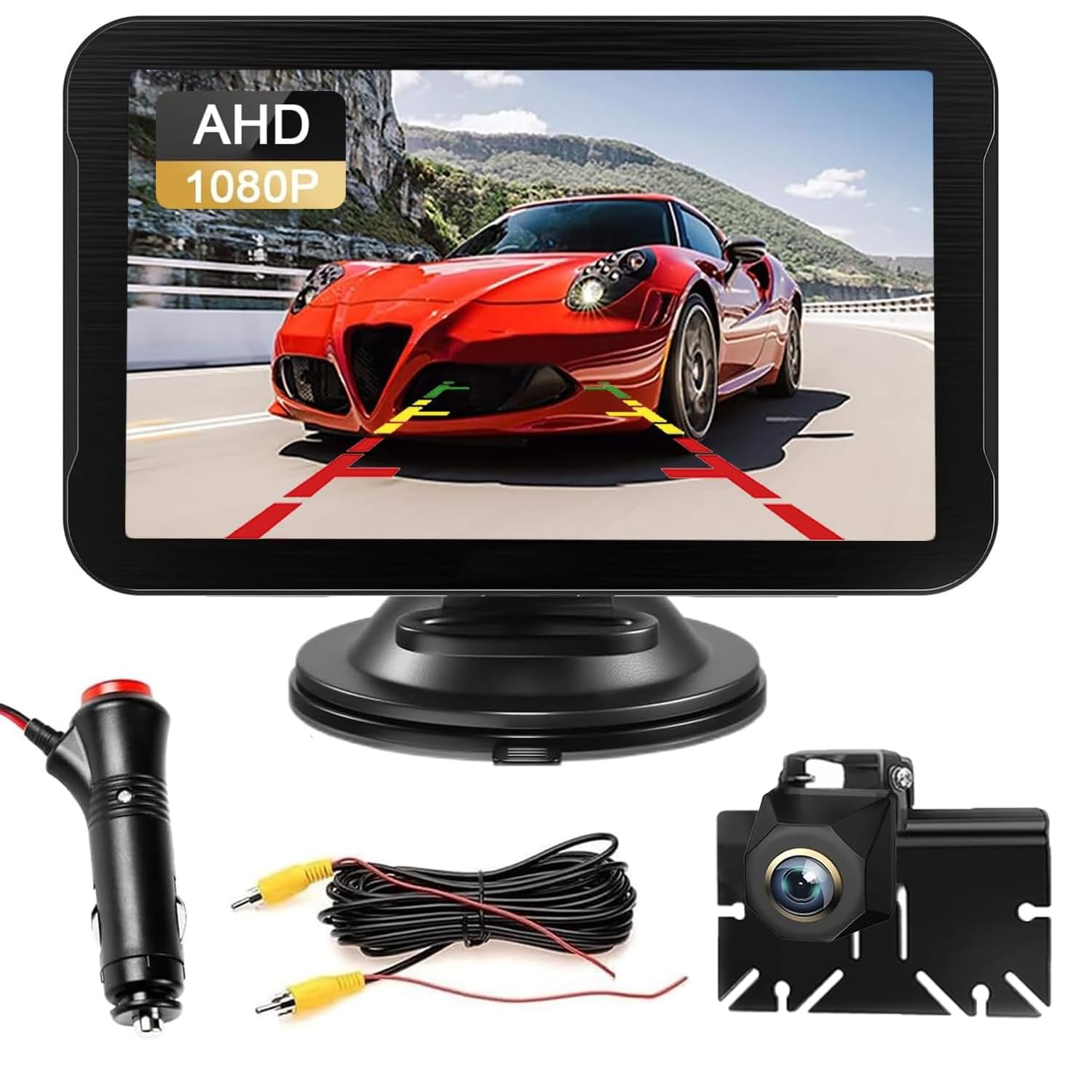 

TigWiss Backup Camera Monitor Monitor with 1080P AHD Rear and Front Wide DIY Switchable between Normal and Mirrored No Drilling Two Power Supply Easy
