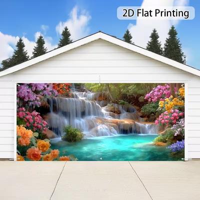2D Multi-Tier Waterfall with Flowers Garage Door Cover