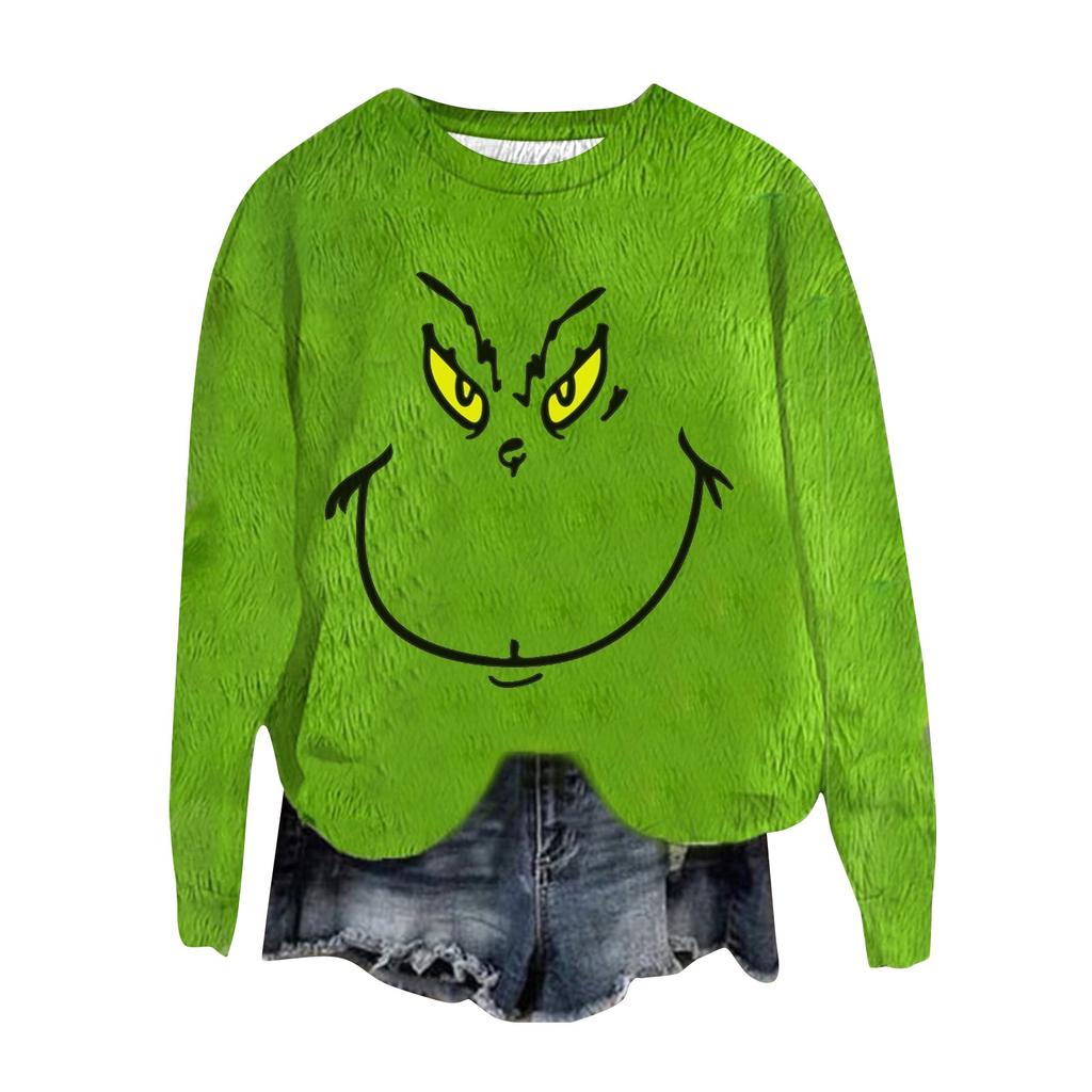 Women's Fashion Round Neck Pullover Long Sleeve Tee Christmas Printed Top