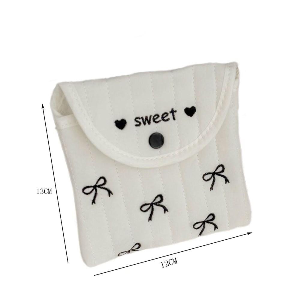Korean-Style Embroidered Clutch Sweet Bowknot Embroidery Cosmetic Bag Sanitary Pad Pouch Women
