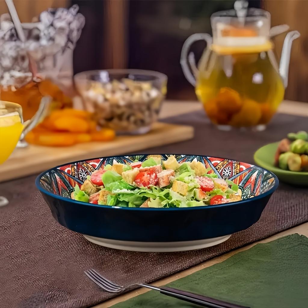 Kreativer Keramikteller Gemüseteller Haushaltsgeschirr Steakteller runder flacher Teller Western-Food-Teller handbemalt europäisch