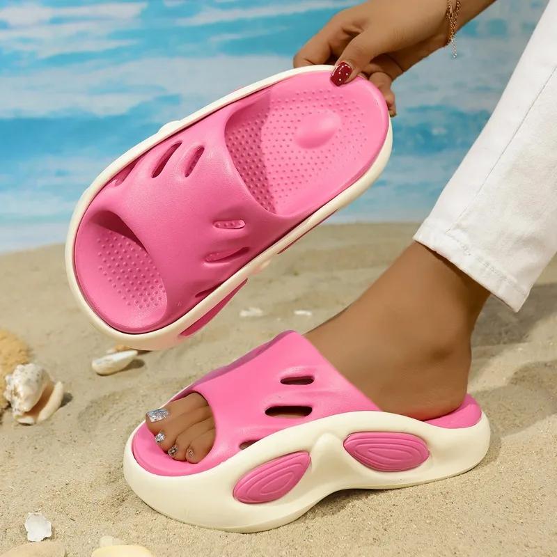Fashion 2025 Summer Women's Mixed Colors Round Toe Platform Beach Slippers Light Weight Casual Sandals for Outdoor Casual Slippers Women