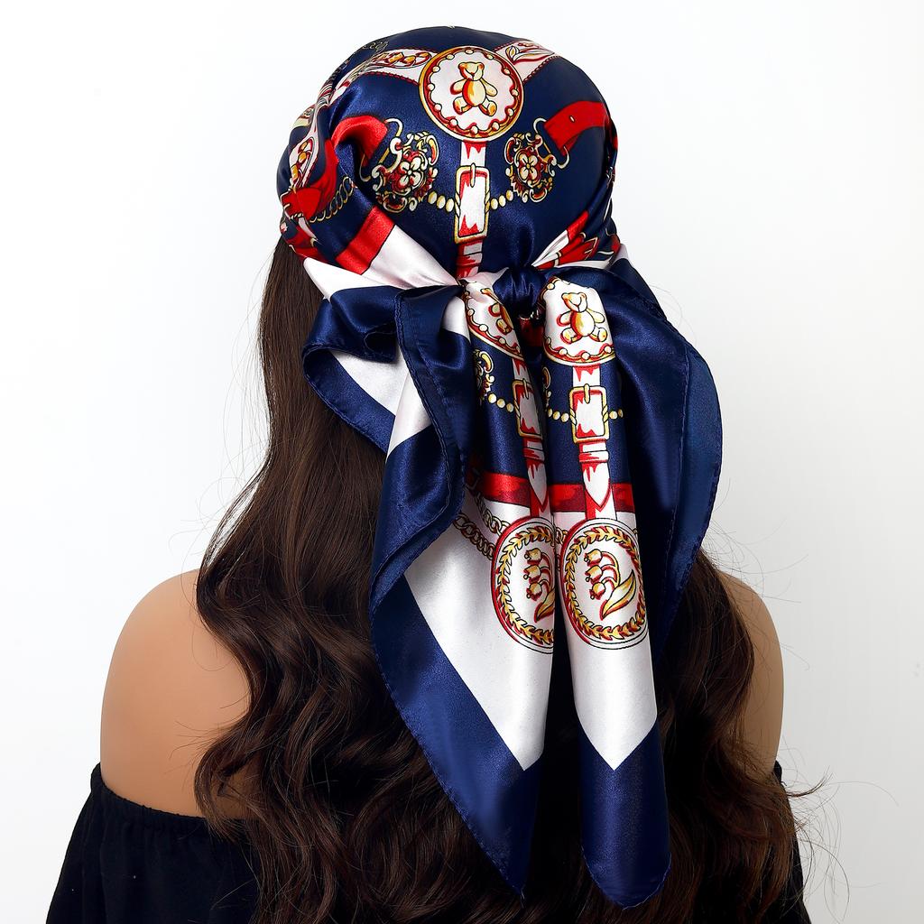 New 90*90cm Retro Brand Women Silk Scarf Bandanna Fashion Bohemian Pattern Square Hijab Lady Wrap Headband foulard muffler