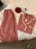 Rødrutete pyjamassett Dame Vår Høst Søt Hjemme Casual Langermet Nattøy Mote Alt-match Vintage Klær Myk