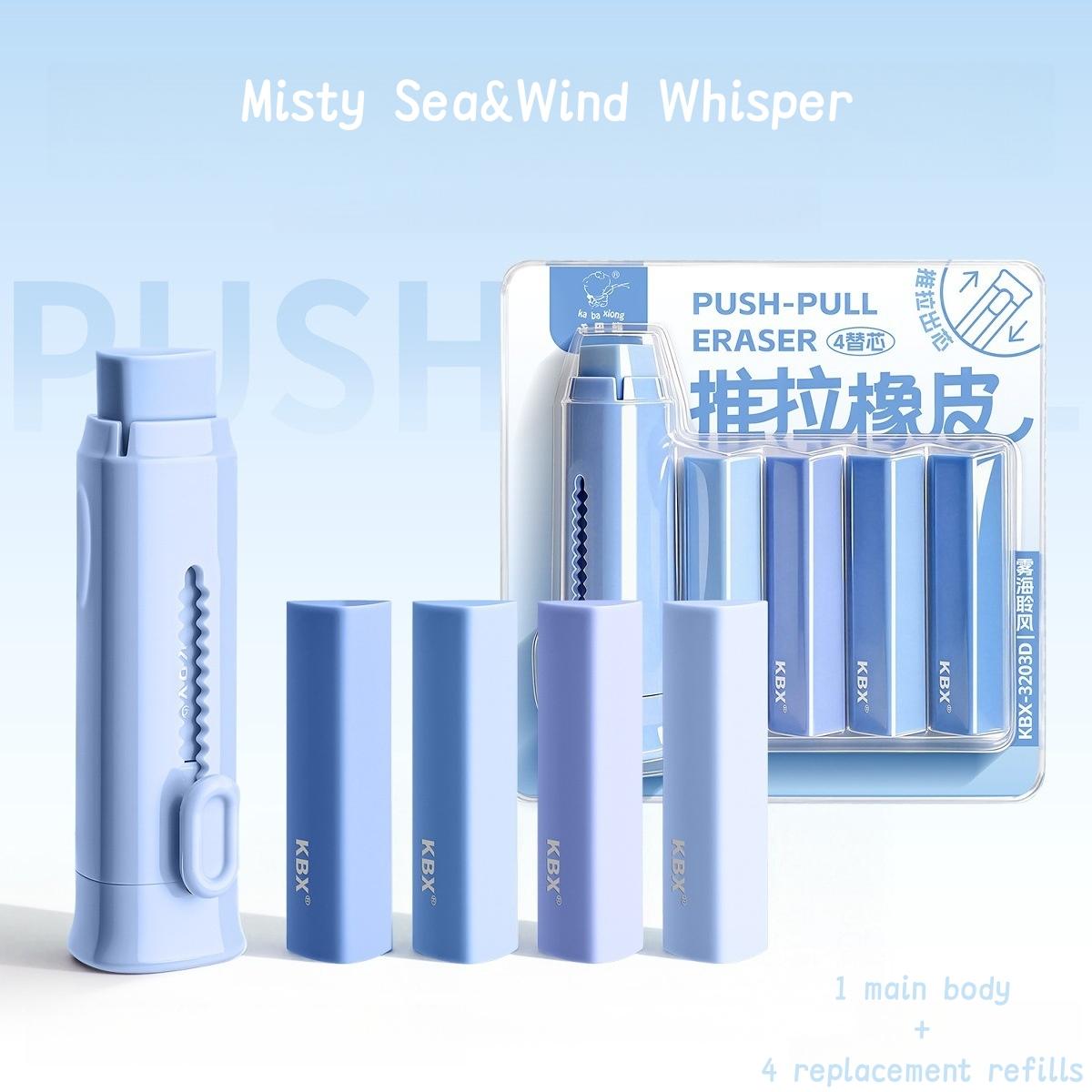 Push-Pull Retractable Eraser set 1+4 Refills Pack Gradient Color Sliding Pencil Rubber Eraser Triangular Design