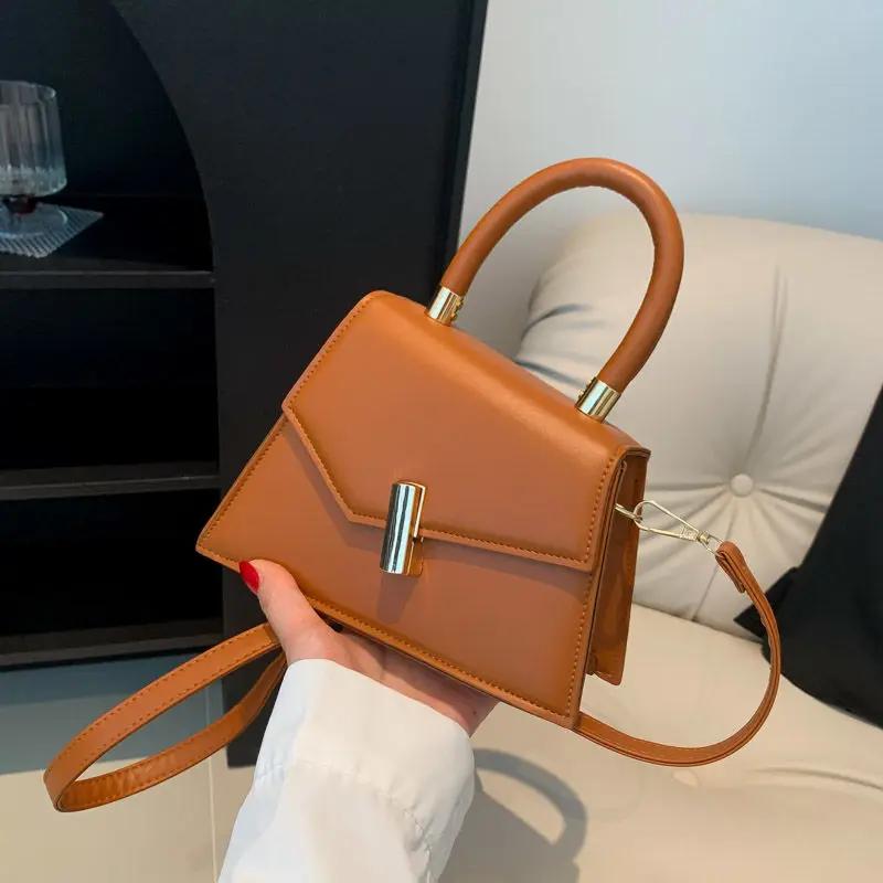 

White Fashion Sling Shoulder Bag Trend PU Leather Messenger Handbags Solid Color Leisure Stylish Crossbody Bags for Women Girls 21X7X16cm коричневий