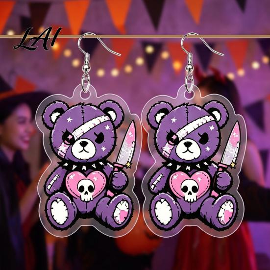 Alternative Fashion Accessories 1 Pair Halloween Dangle Earrings for Women 2D Acrylic Cute Gift Dark Style Lovers Skeleton Bear Earrings Funny Party