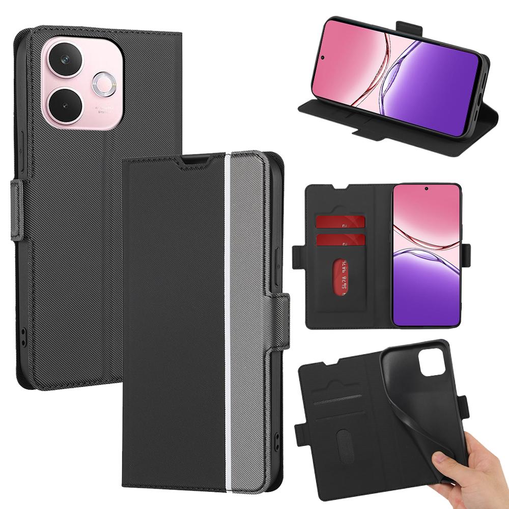 

For Oppo A5 Pro 4G (Global)/5G (Global)/A5 Energy 5G (China) Case Card Holder Twill Texture Leather Phone Cover Black