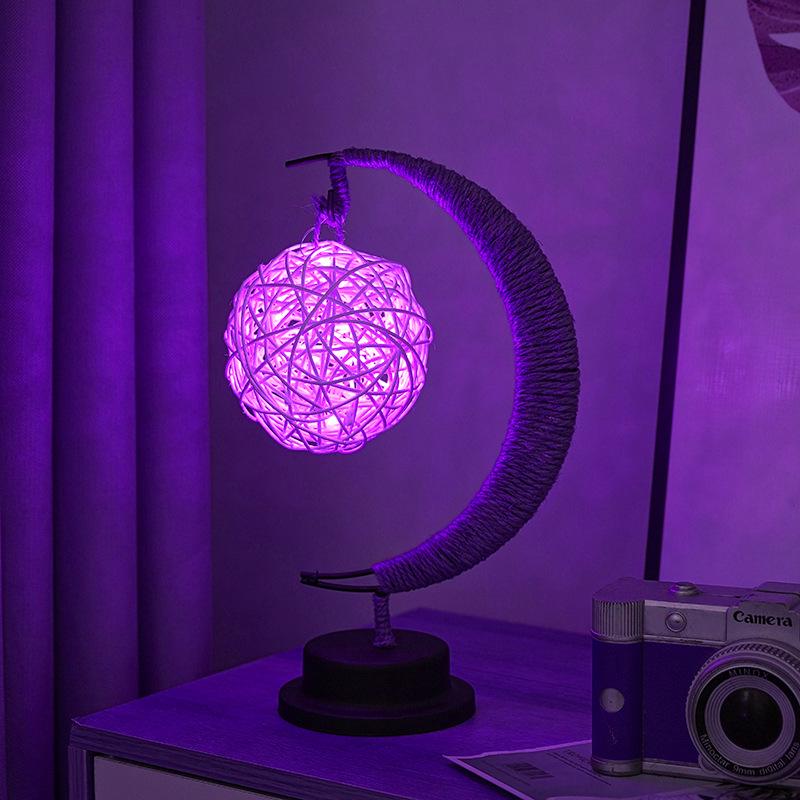 LED Star and Moon Vine Ball Desk Lamp with Hemp Rope and Iron Art - USB Decorative Night Light