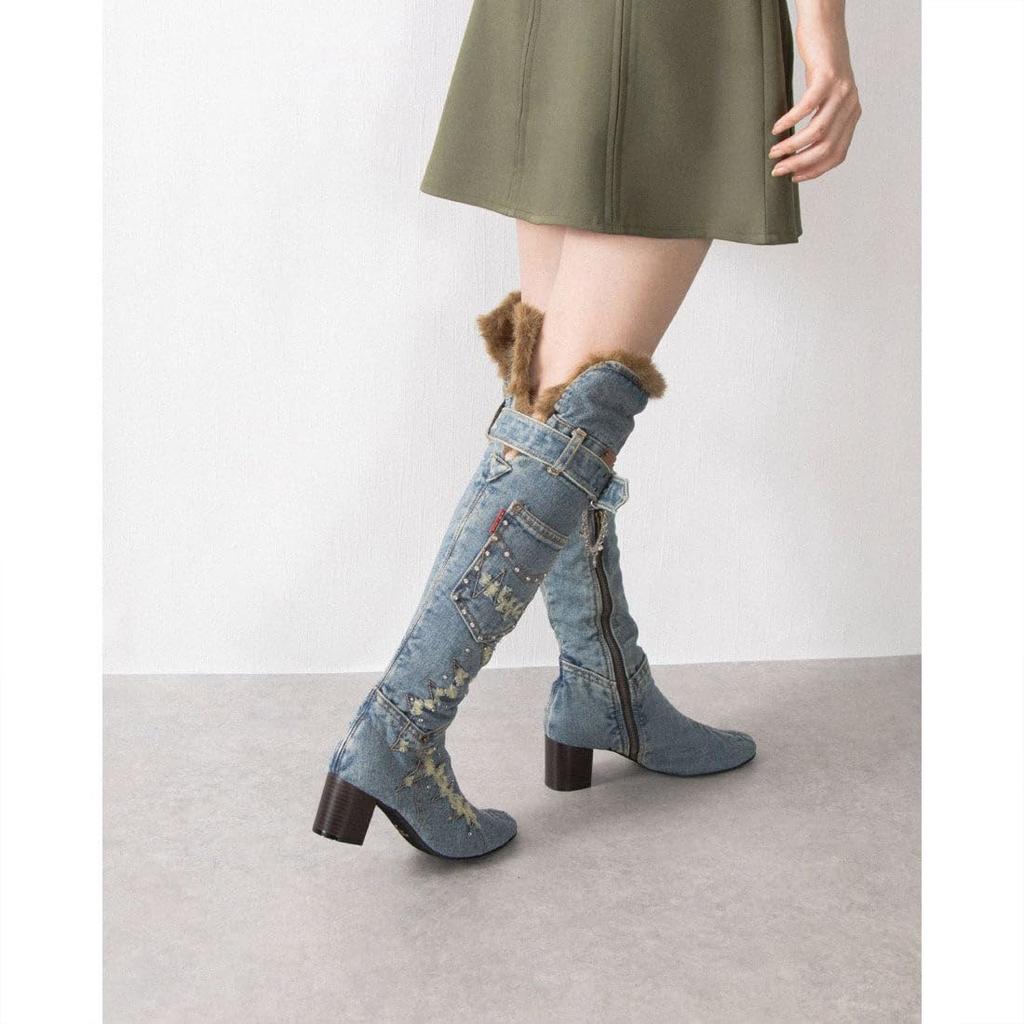 Kniehohe Stiefel Denim Kniehohe Stiefel 5650 Blue Denim [IK Plus]