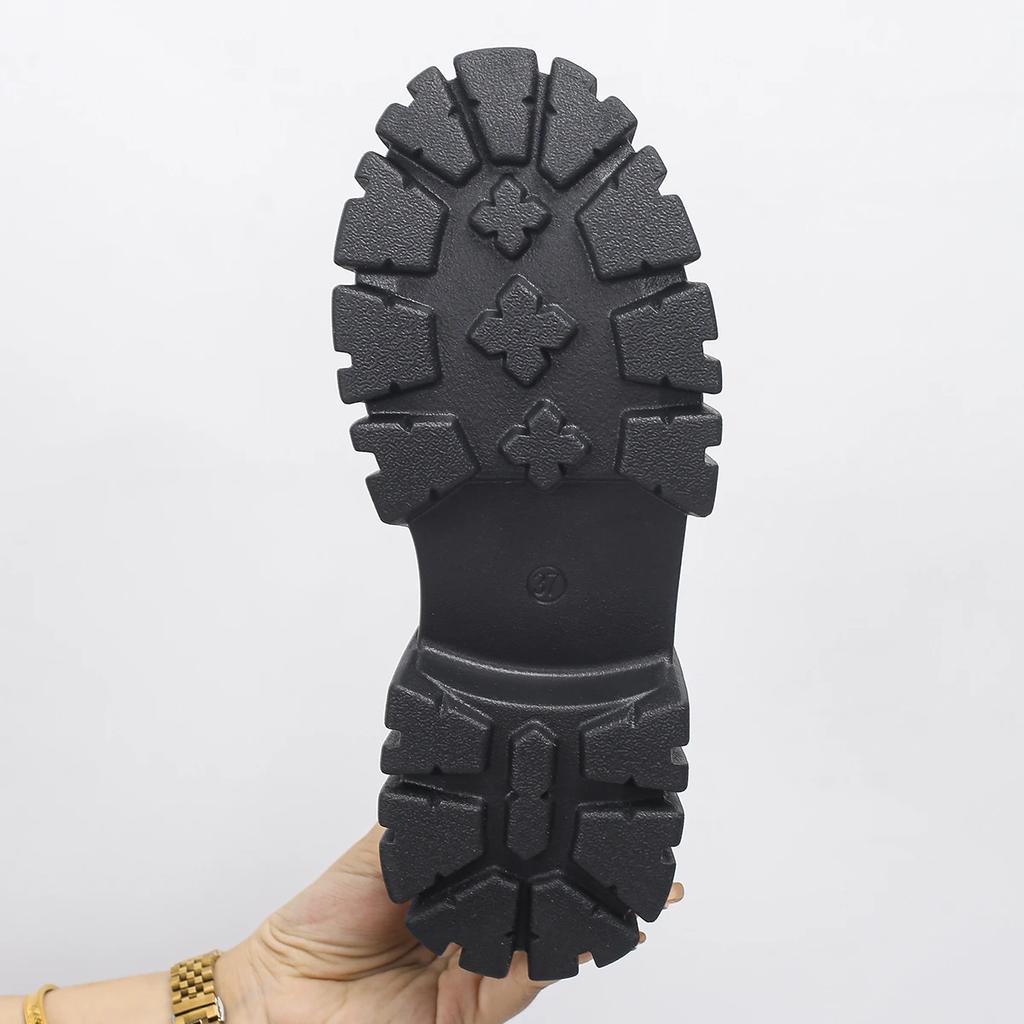 Fashion Chunky Platform Combat Boots for Women Fashion Black Patent Leather Ankle Boots Woman Thick Sole Non Slip Motorcycle Botas Mujer
