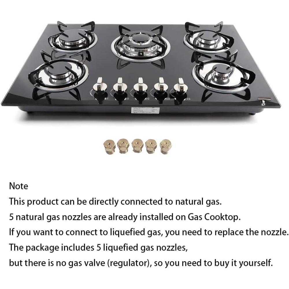 30x20 Inches Built In Gas Cooktop 5 Burners Gas Stove Cooktop Tempered Glass Cooktop Gas Hob For Kitchen