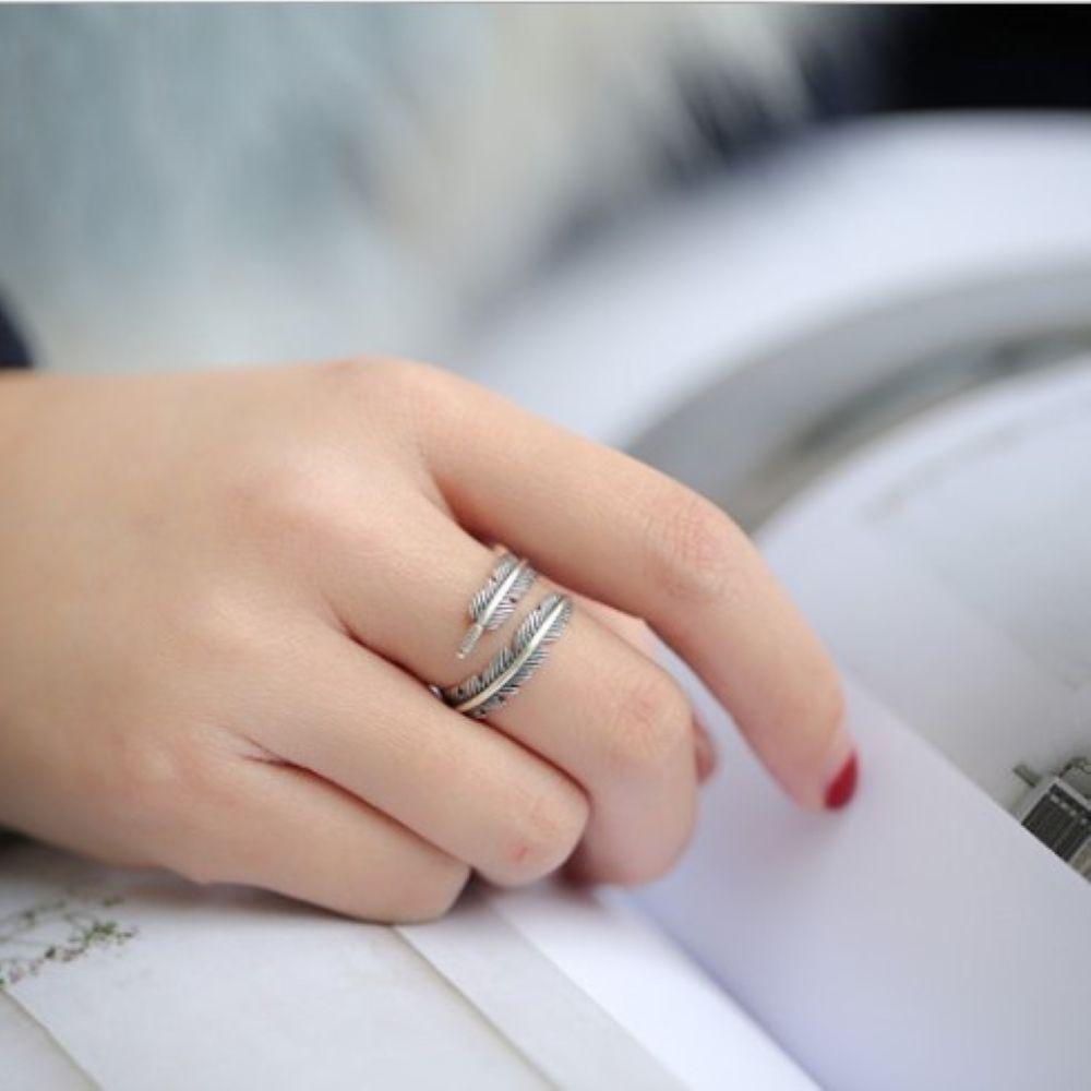Jewelry Chic Trendy Open Rings Feather Ring Finger Thumb Band Adjustable
