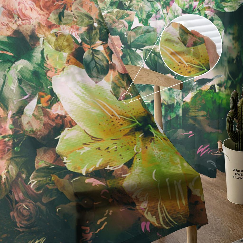 Oil Painting Style Flower Rose Abstract Sheer Curtains for Living Room Modern Voile Curtain Bedroom Tulle Curtains Window Drapes