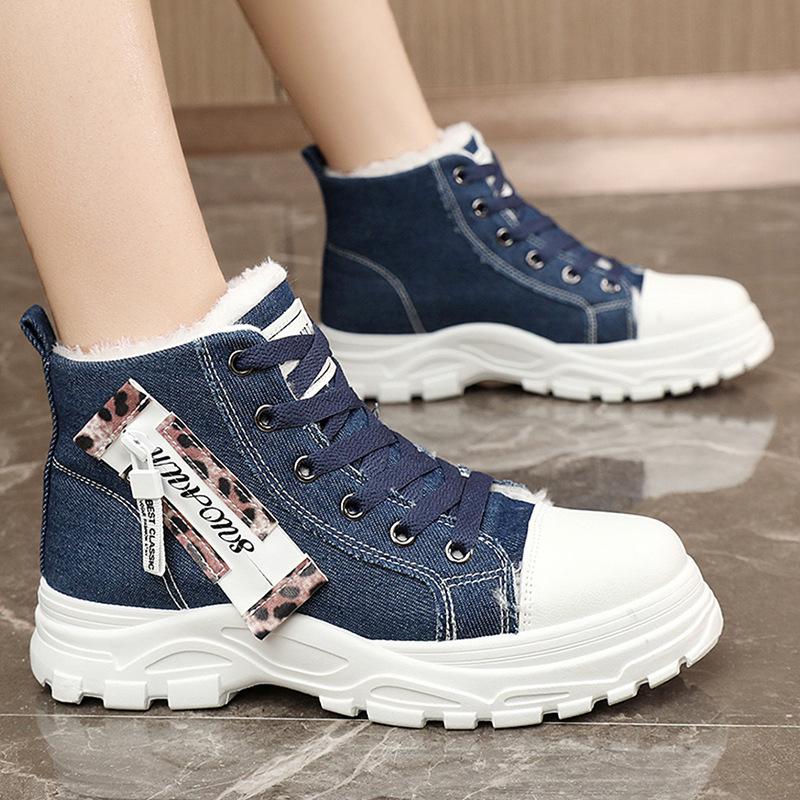 Men's and Women's Models Canvas Lightweight Comfortable Thick Sole Winter Warm Snow Boots Padded Lining Non-slip Wear Casual Sports Sneakers