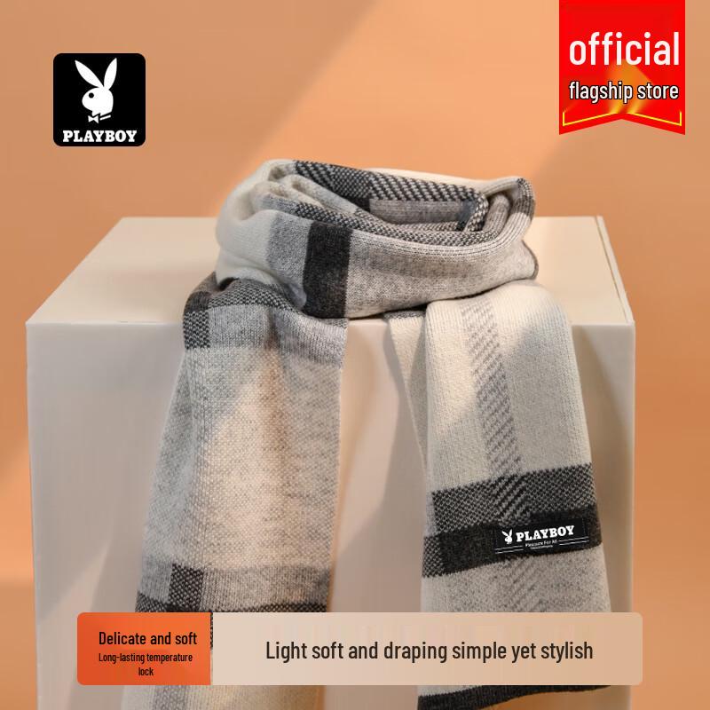 PLAYBOY Men's Warm Color-Block Wool Blend Scarf