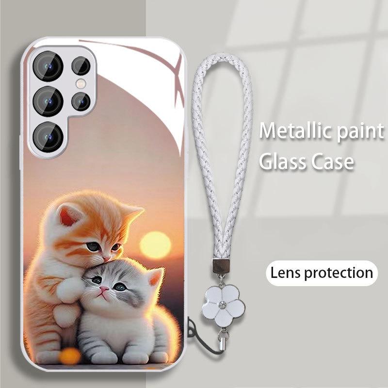 Katzen Geeignet für Samsung S24PLUS Handyhülle S23 Mädchen S22 Hautfreundlich A52 Glashülle A54 Rundumschutz A14