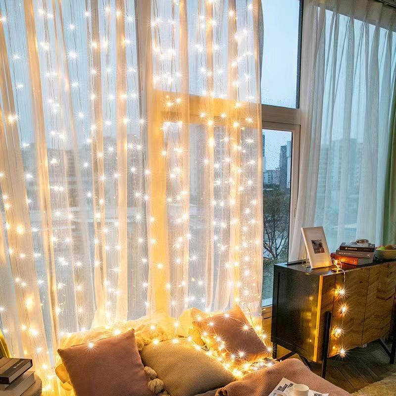 LED Remote-Controlled Copper Wire Curtain Lights for Atmosphere and Christmas Room Decor