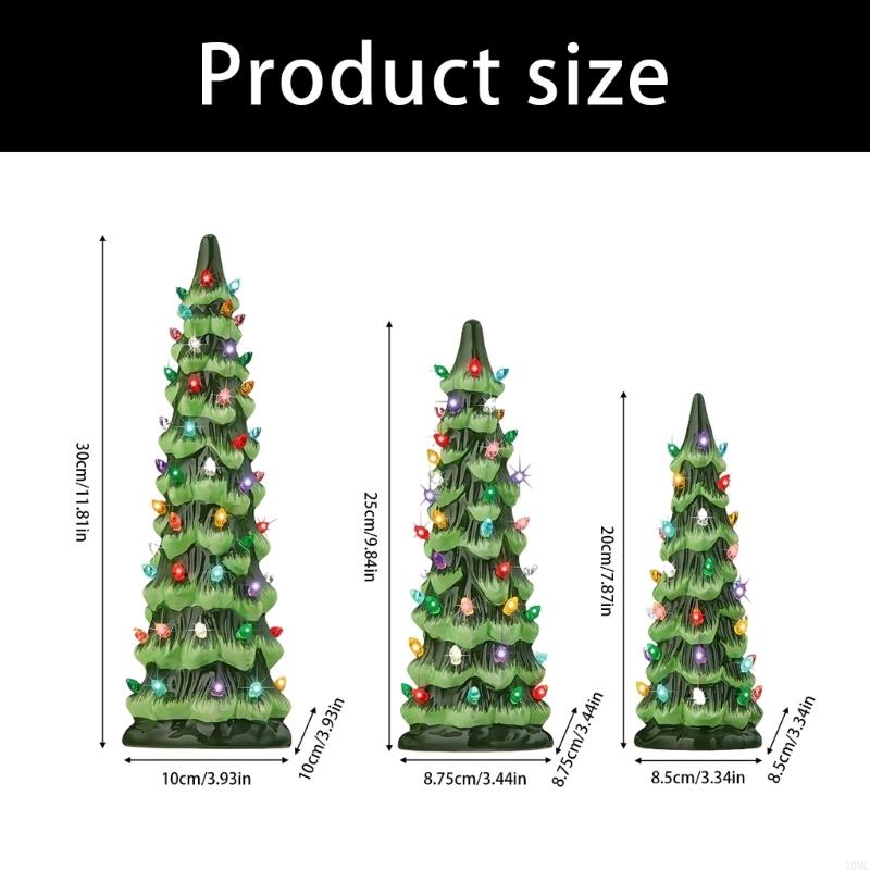 Ceramic Christmas Trees, Pre-Lit Hand-Painted Tabletop Holiday Decoration w/Multicolor Bulbs, LED Lights – Green J0MC