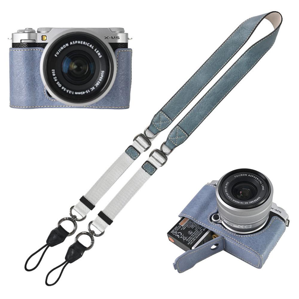PU-Leder Kamera Halbtasche für Fujifilm XM5 Fuji X-M5 Unterteil mit Batteriefachöffnung Abdeckung mit Schultergurt