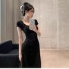 Black Dress Women's Summer New Long Dress Temperament Coffee Break French Waist Thin Hip Skirt