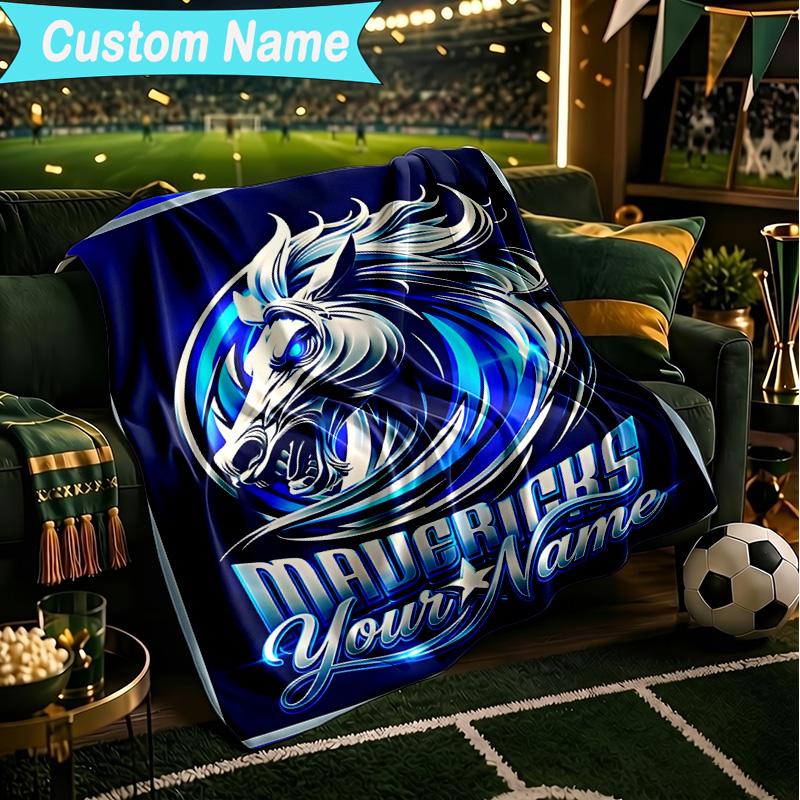 1PC Custom Name Blanket MAVERICKS BASKETBALL TEAM Flannel blankets Patterns Throw Blanket All-Season Soft Gift for Couch, Bed, Camping, Birthday gifts