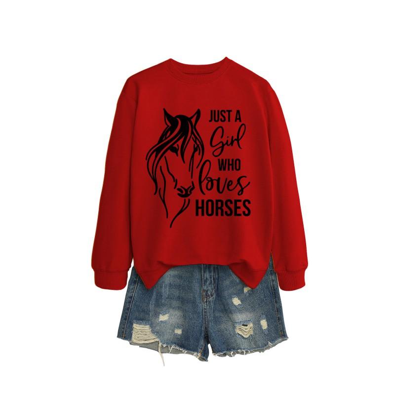 Womens Oversized Long Sleeve Hoodie Top With Horse Lover Graphic Print Cotton Blend Casual Sweatshirt Winter