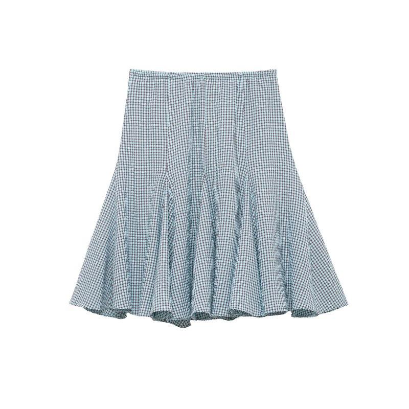 European & American Style Plaid Midi Skirt with Wide Hem - Retro 2026 Collection 4661407 Medium