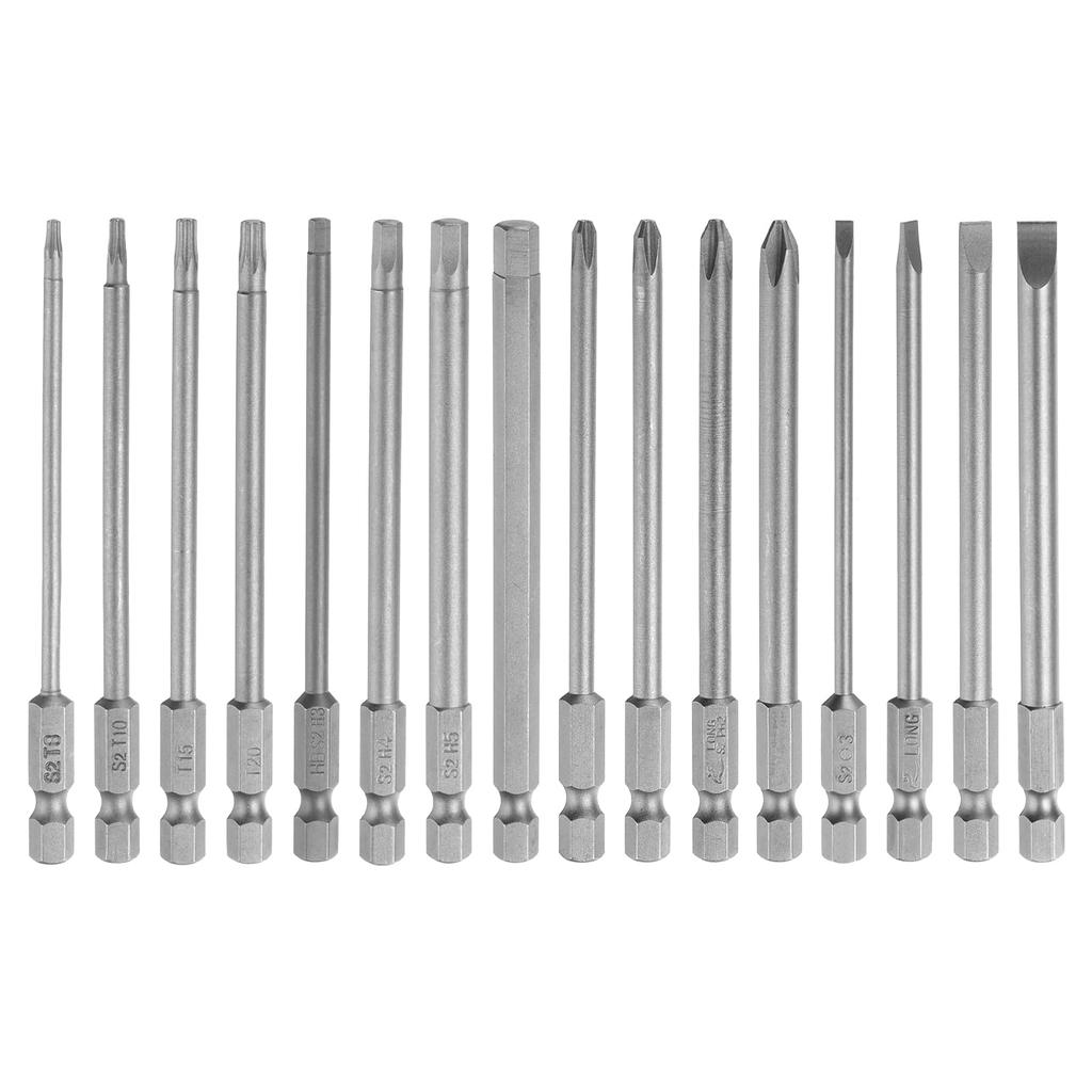Uxcell Screwdriver Bit PH2 S2 Hex Magnetic Slotted Phillips Hex Torx Power Drill Bits 16-Piece Set, SL3/4/5/6, H3/4/5/6, (4/4.5/5.0/6.0), Steel, 1/4"
