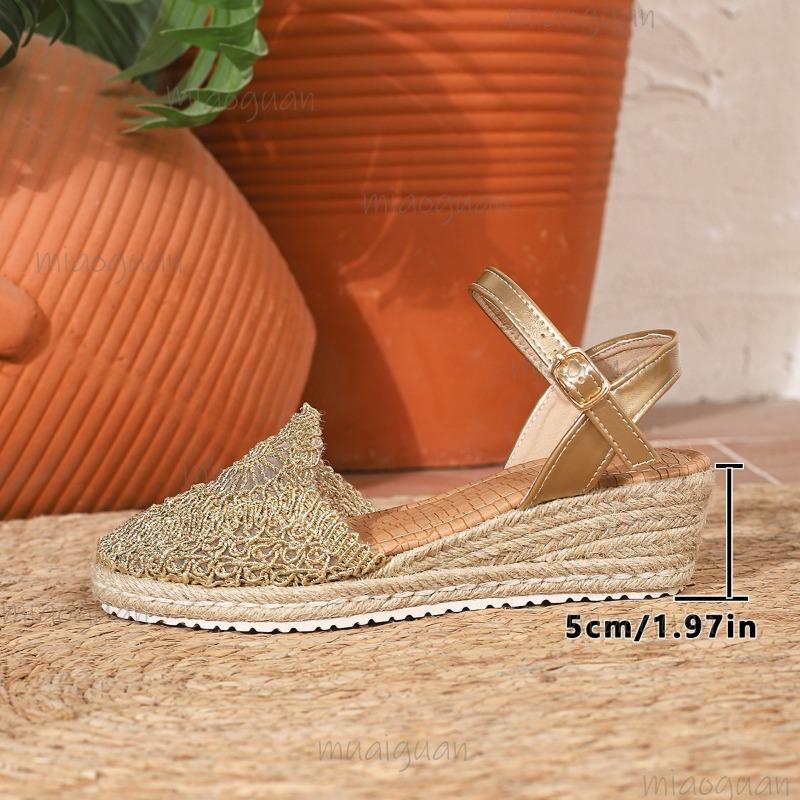 2026 New Women's Wedge Espadrille Sandals Ankle Strap Platform Shoes Breathable Knit Design Fashion Casual Summer Sandals Size35