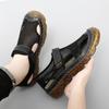 Men Outdoor Hiking Sandals Black Leather Closed Toe Grey Beach Shoes Wide Handmade Sandals Large Size for Father