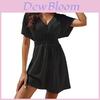Summer Beach Dress With Vneck And Pleated Design For Casual Women