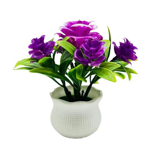 

Искусственные растения в горшках 5 головок роз Домашний офис Настольный центральный элемент Свадьба фиолетовый