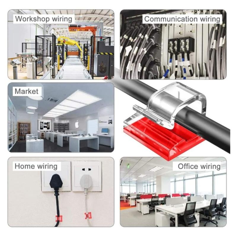 60 Piezas Clip Adhesivo Resistente para Cables Clip de Seguridad para Cables Clip de Gestión de Cables Clip Fuerte para Cables para Uso en el Hogar y la Oficina
