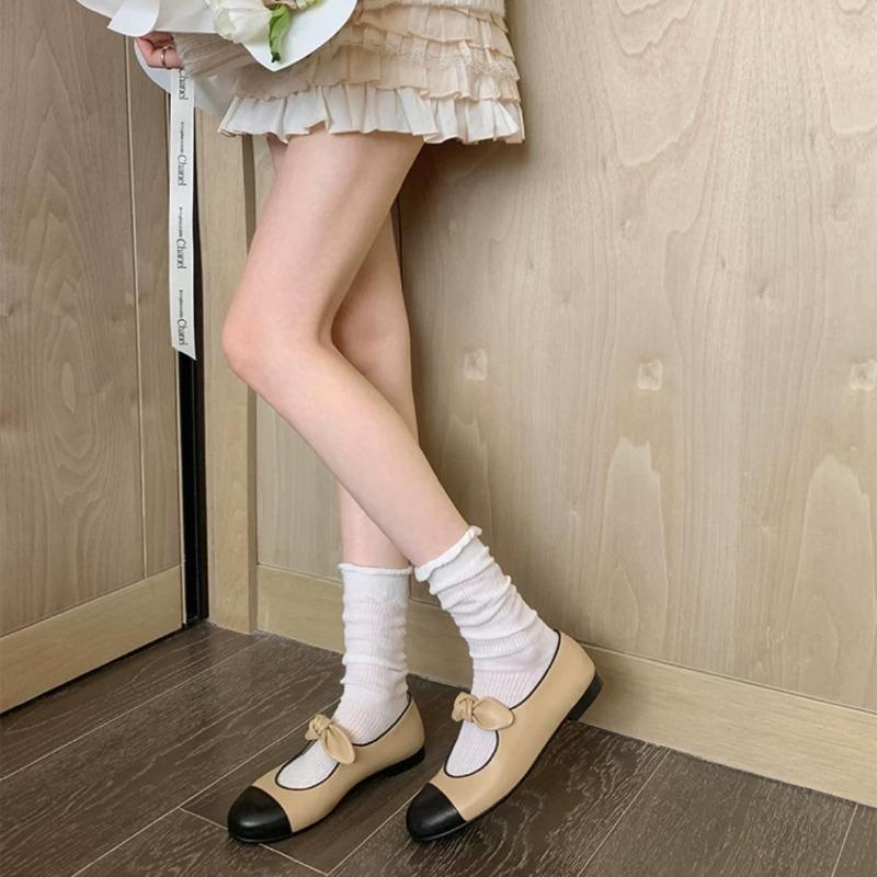 Spring new cowhide version princess single shoes~ round head bow flat ballet single shoes female horse