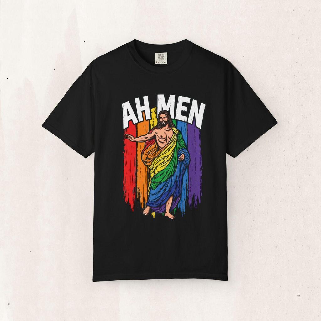 Garment Dyed Rainbow Pride Tee, Heavyweight Cotton, Unisex LGBTQ Apparel